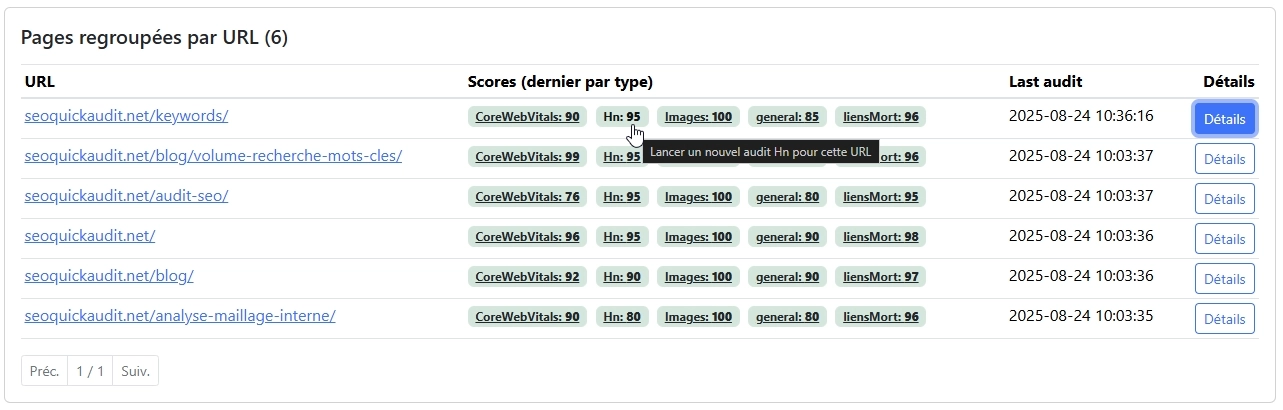 Exemple d’évolution SEO dans le dashboard
