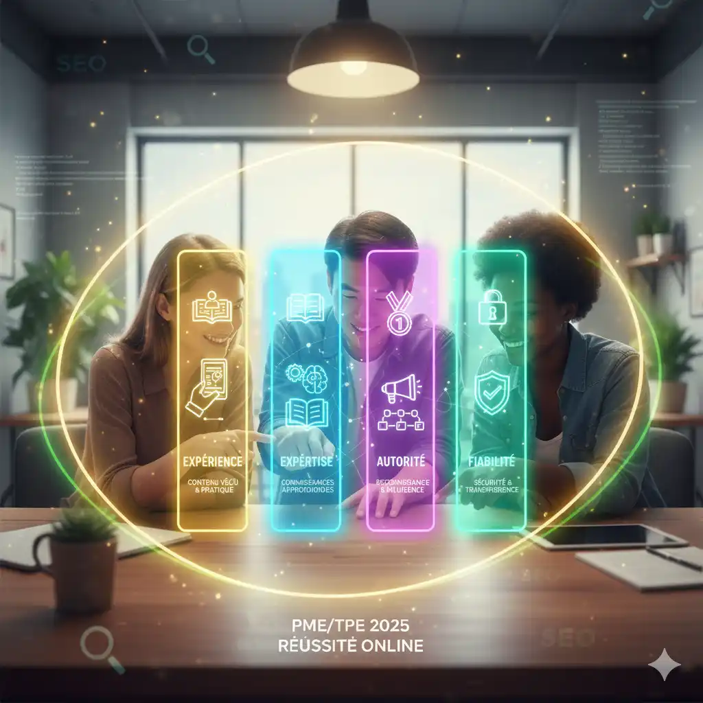 Schéma simplifié des 4 piliers E-E-A-T pour PME